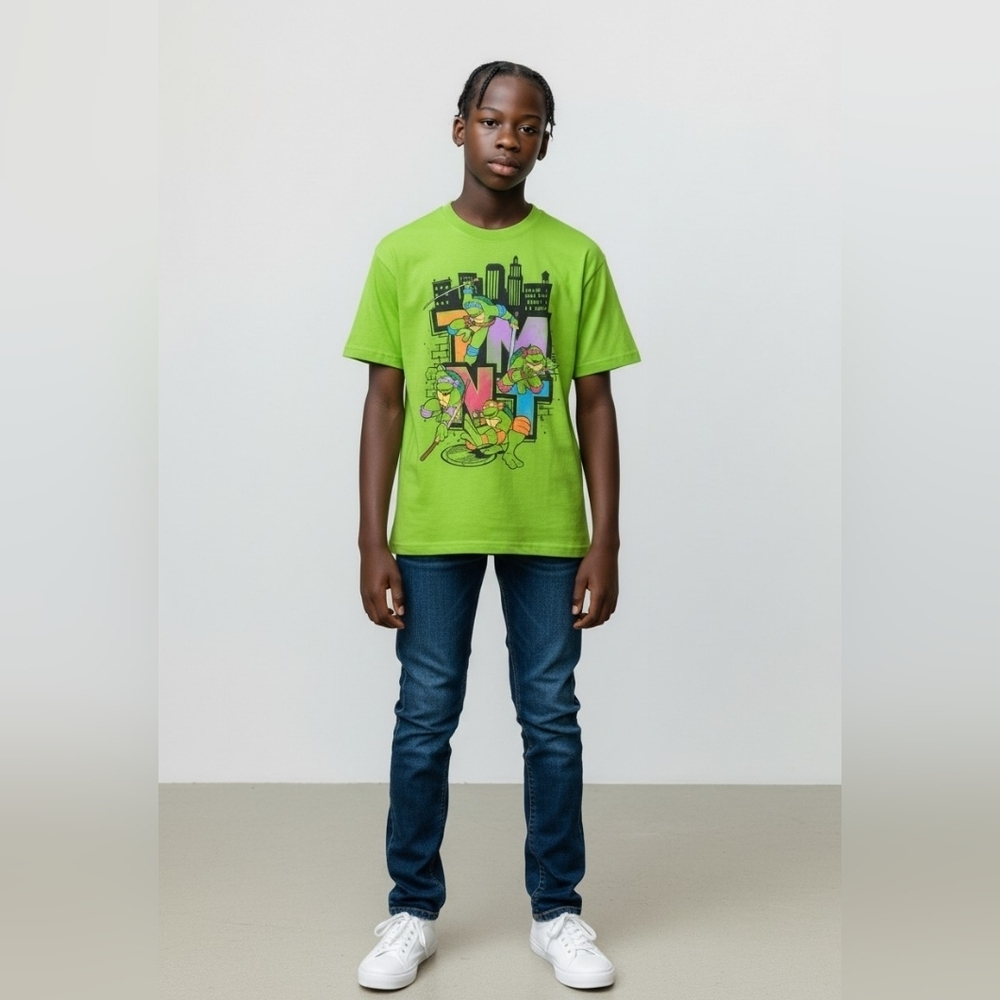 Nickelodeon Neon Green Boys Short-Sleeve Muntant Ninja Turtles Size 6 EUC